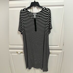 Catherines Black White Striped Short Sleeve Midi Dress Women’s Size 1X (18/20)